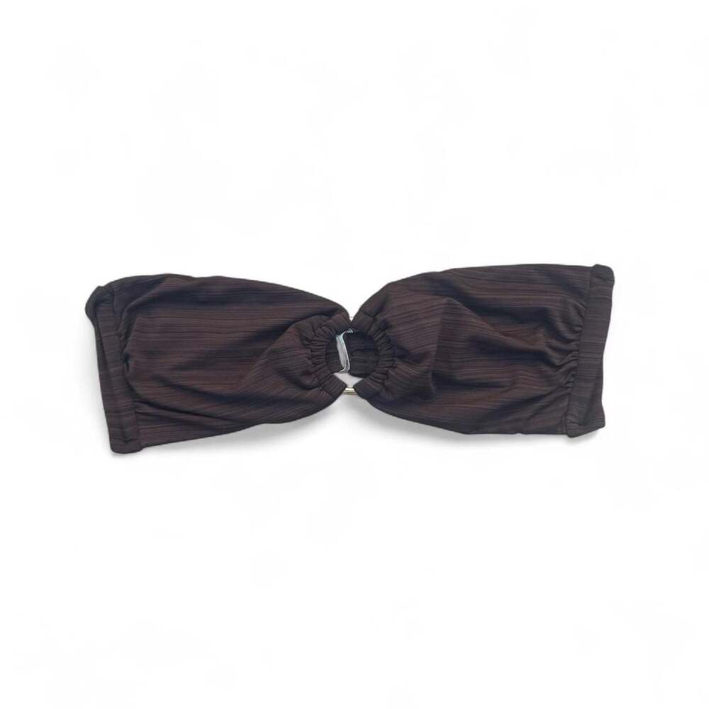 Mossimo Y2K Brown Ribbed O-Ring Bandeau Bikini Top